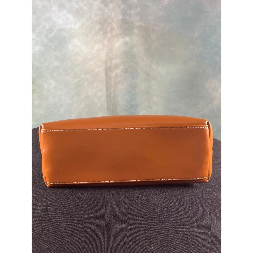 Staud Shirley Tan Leather Toiletry Pouch Zip‎ Top Gold Tone Hardware